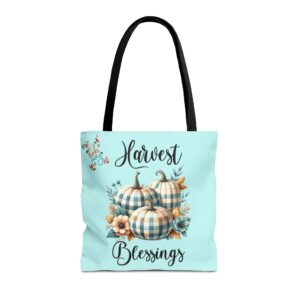 Harvest Blessings Tote Bag | Plaid Pumpkins Fall Floral