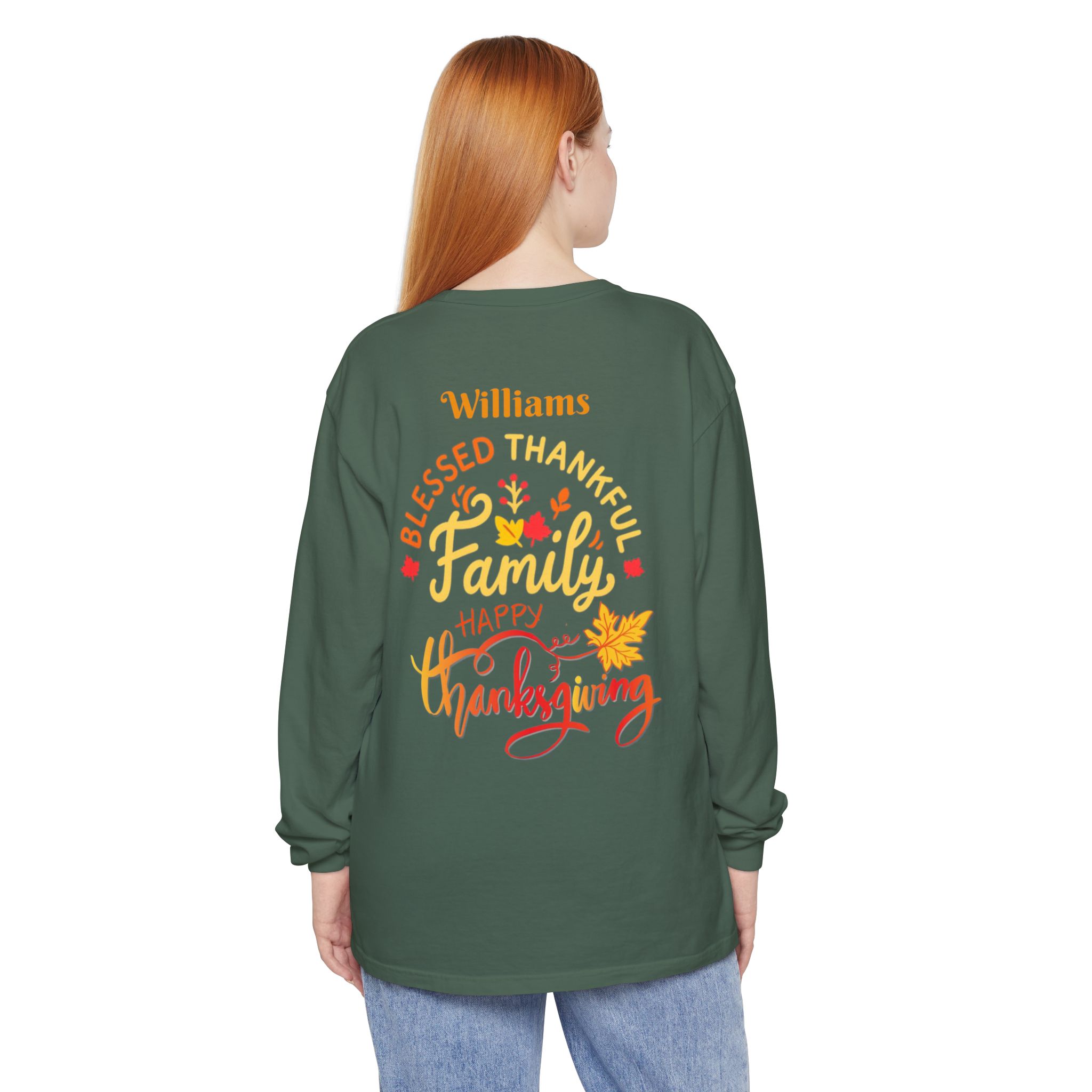 Family Happy Thanksgiving Long Sleeve T-Shirt | Personalized Name Option - Görsel 7