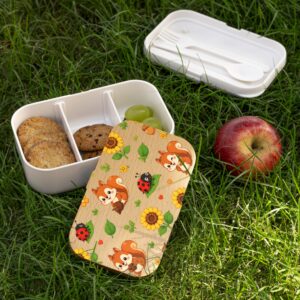 Cute Squirrel and Sunflower Bento Lunch Box | Ladybug Woodland Pattern