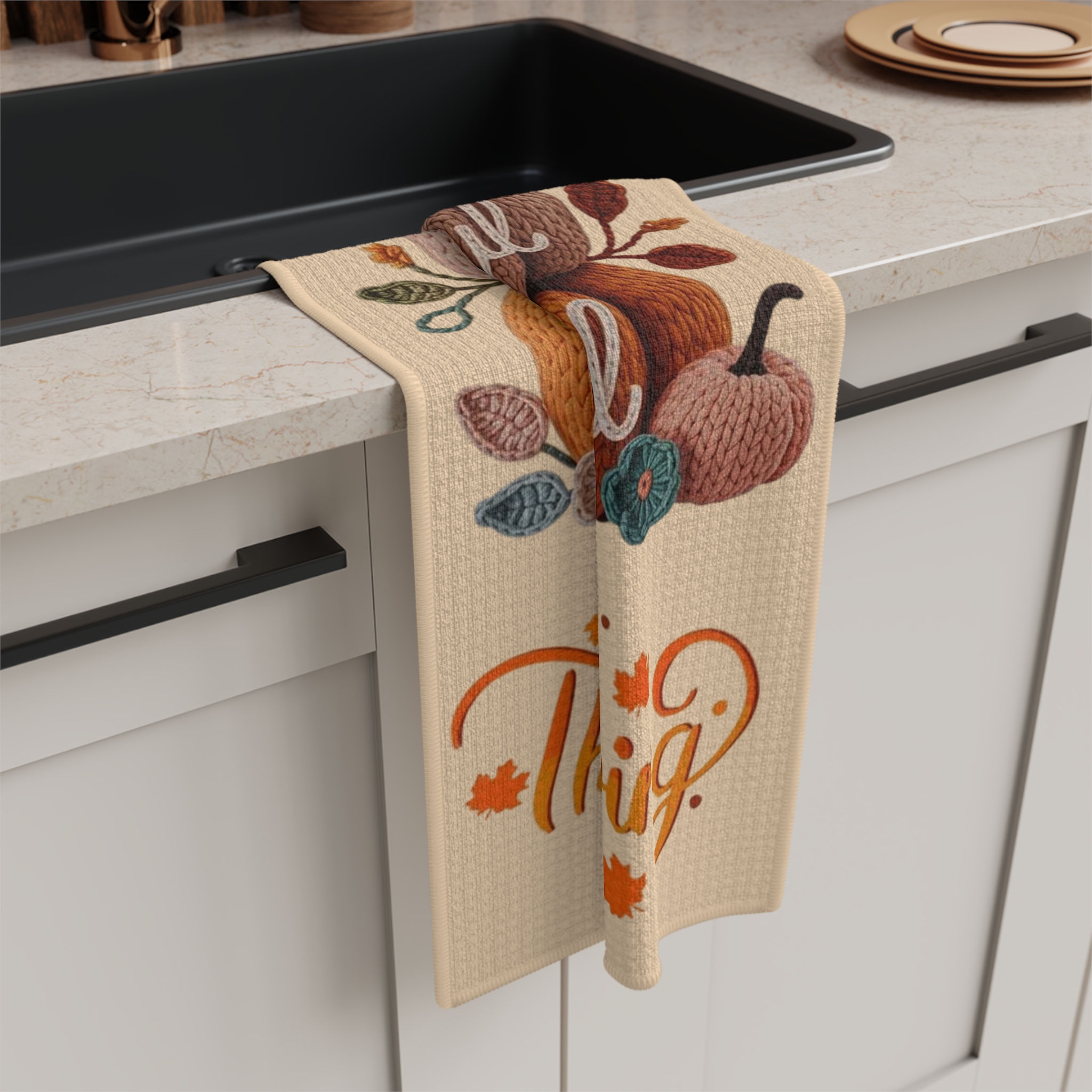 Grateful Thankful Blessed Thanksgiving Microfiber Tea Towel | Fall Pumpkin Decor - Görsel 5