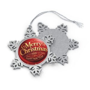 Merry Christmas Snowflake Ornament | Pewter Holiday Ornament, Happy New Year