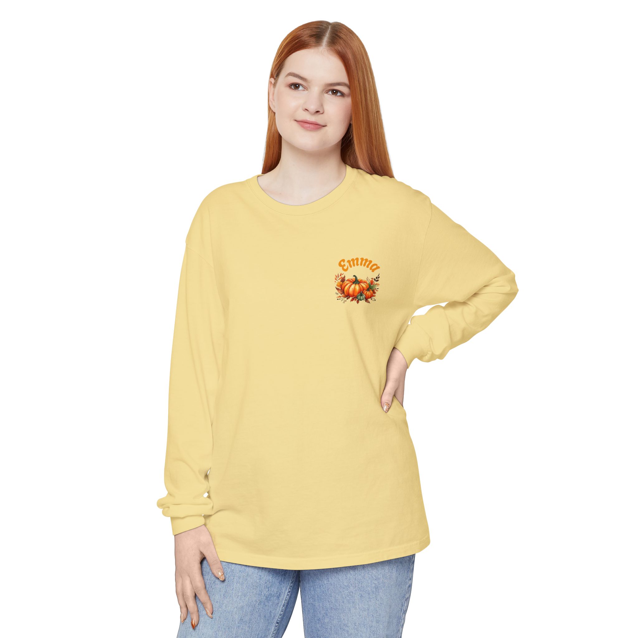 Family Happy Thanksgiving Long Sleeve T-Shirt | Personalized Name Option - Görsel 3