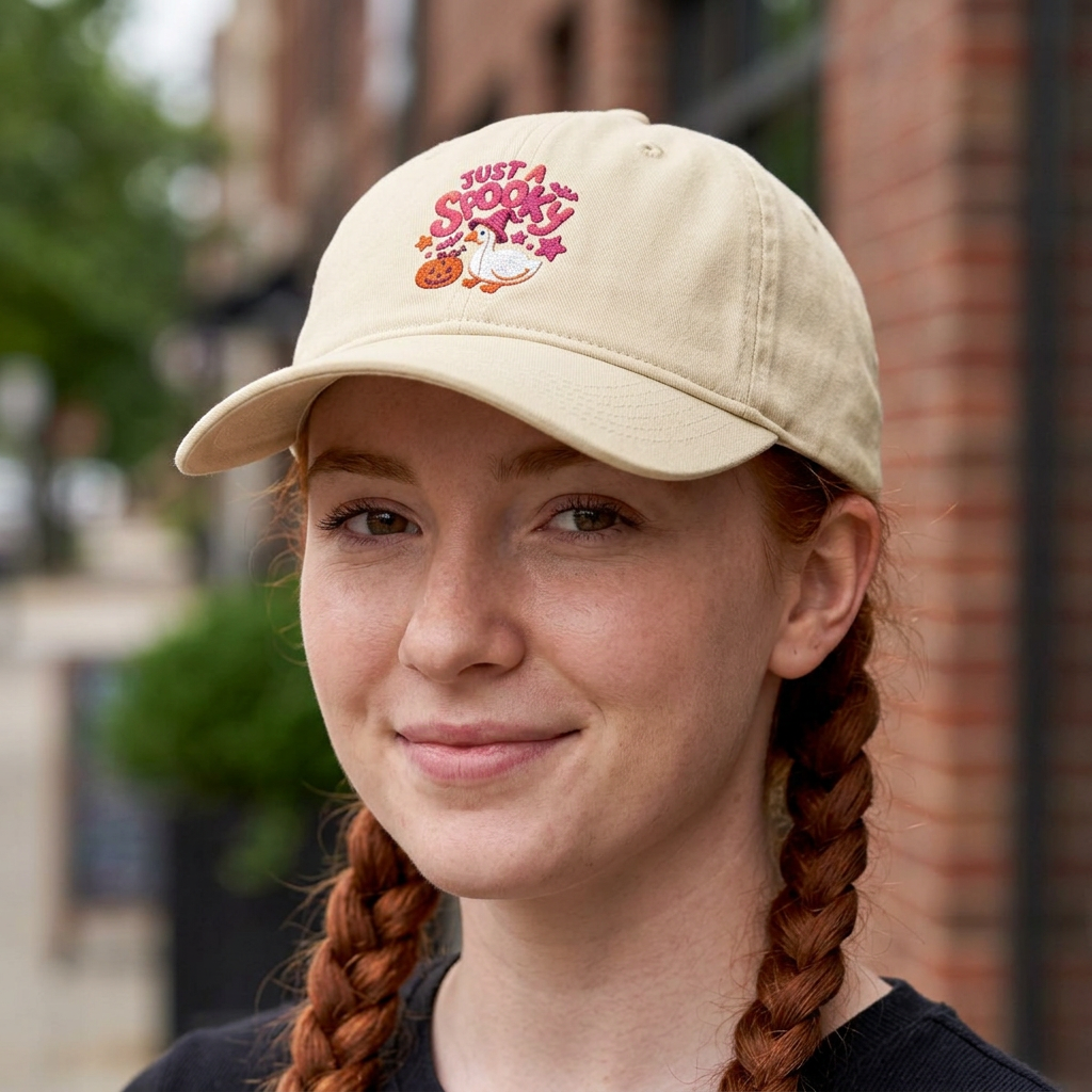 Cute embroidered hat for Thanksgiving , Cozy Kitty Floral Cap with pumpkin and goose design. - Görsel 3