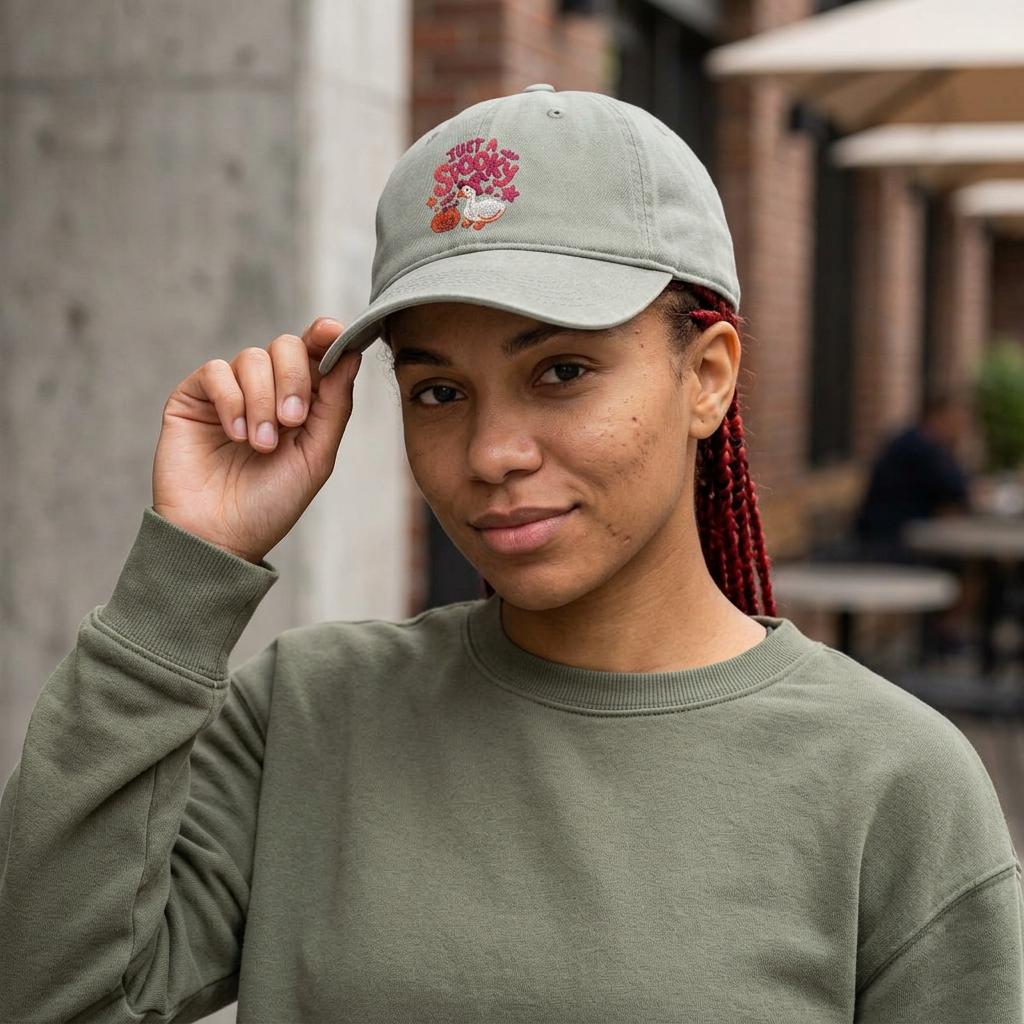Cute embroidered hat for Thanksgiving , Cozy Kitty Floral Cap with pumpkin and goose design. - Görsel 4