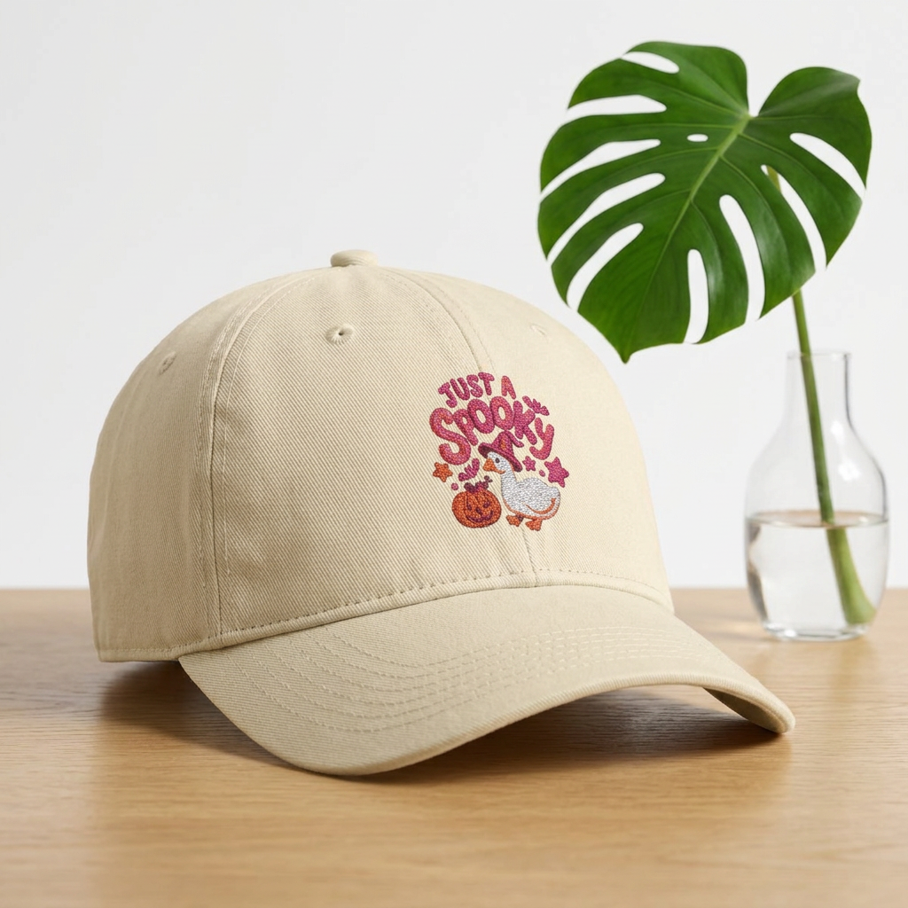 Cute embroidered hat for Thanksgiving , Cozy Kitty Floral Cap with pumpkin and goose design. - Görsel 5