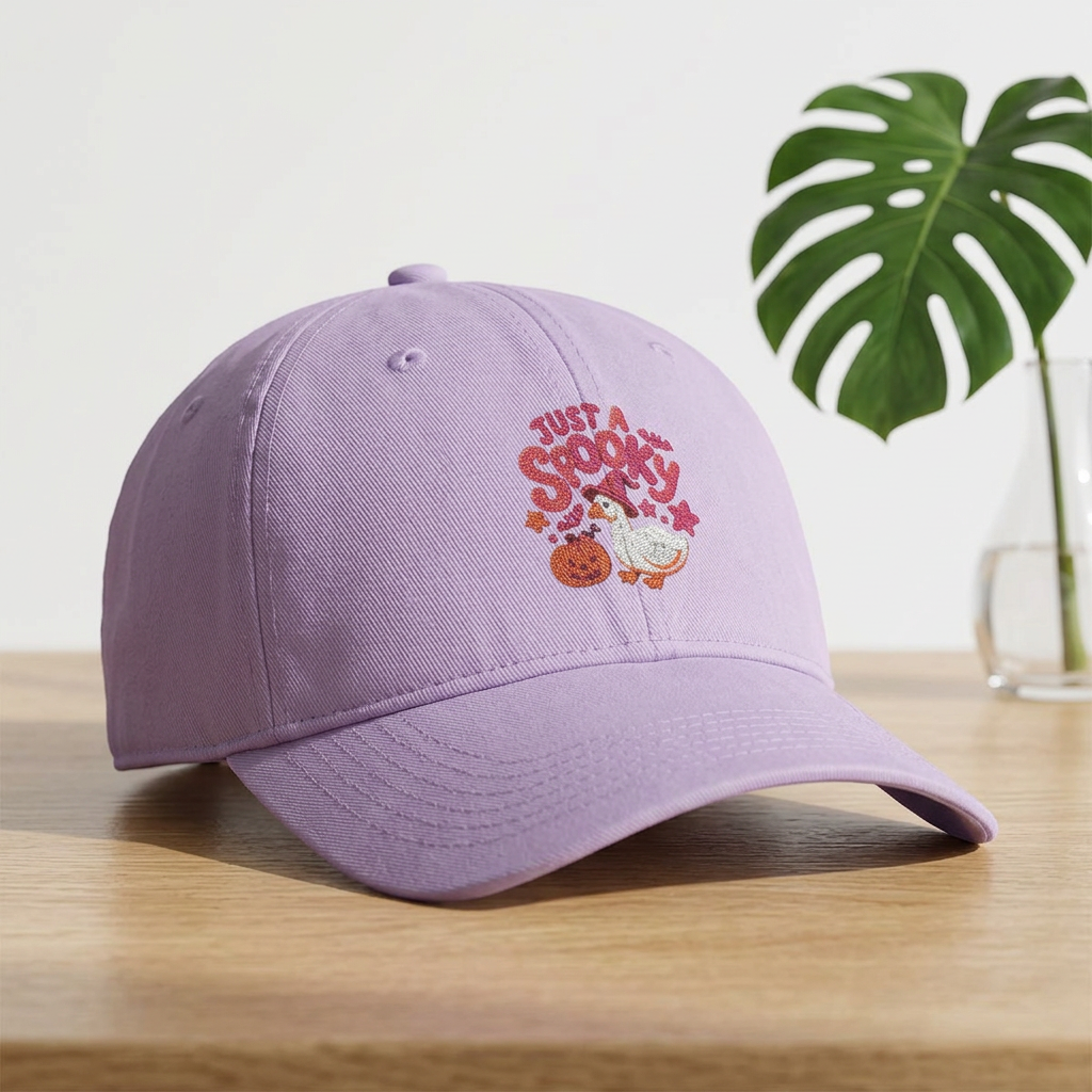 Cute embroidered hat for Thanksgiving , Cozy Kitty Floral Cap with pumpkin and goose design. - Görsel 6