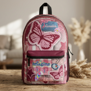 Pink Butterfly Patchwork Backpack | Imagine Name Amelia Kids School Bag