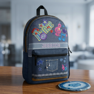 Personalized Dance Denim Backpack | Kids Name Embroidered Style