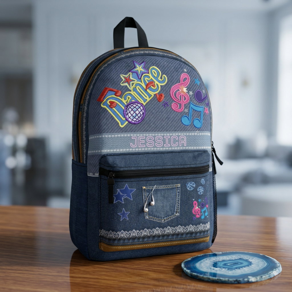 Personalized Dance Denim Backpack | Kids Name Embroidered Style