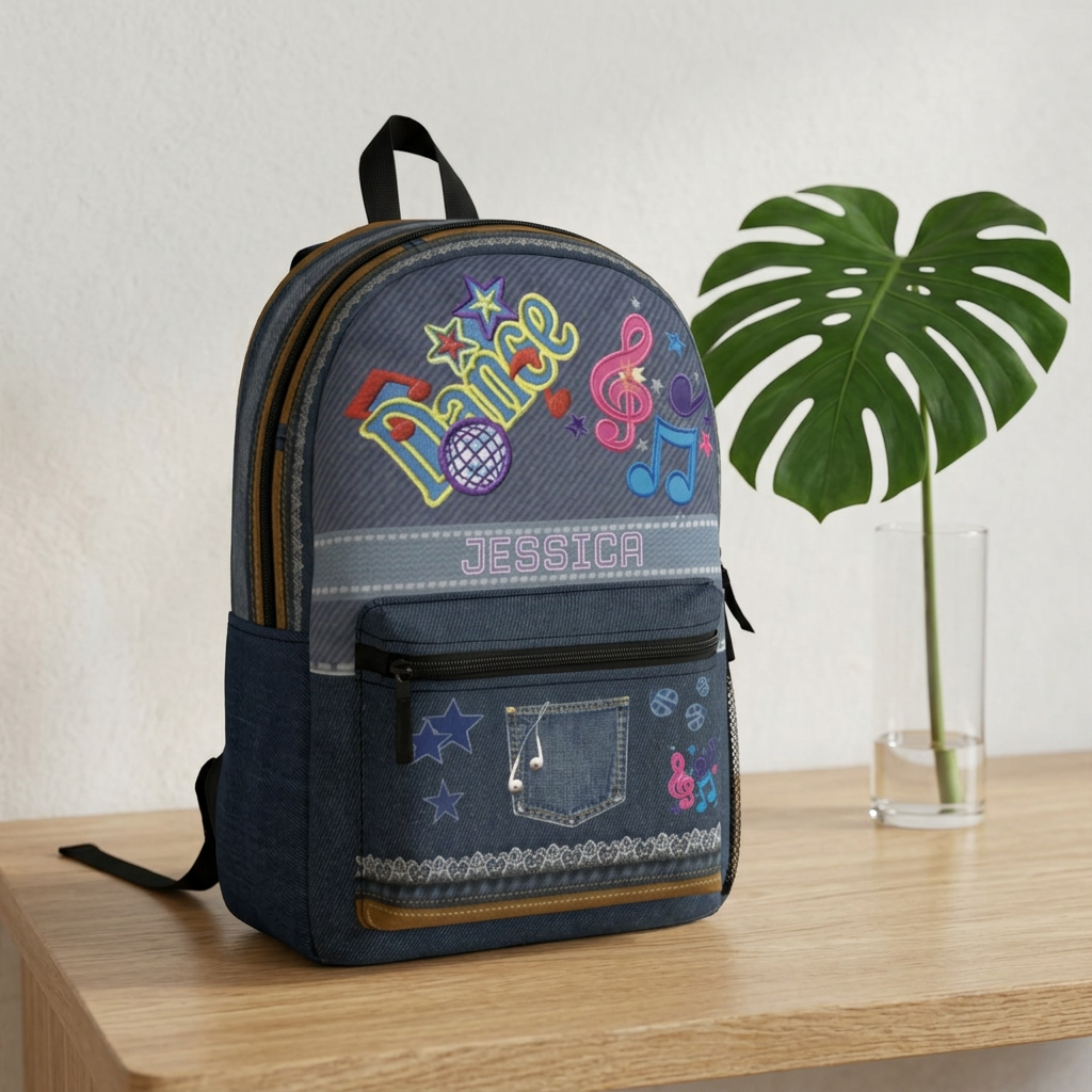 Personalized Dance Denim Backpack | Kids Name Embroidered Style - Görsel 2
