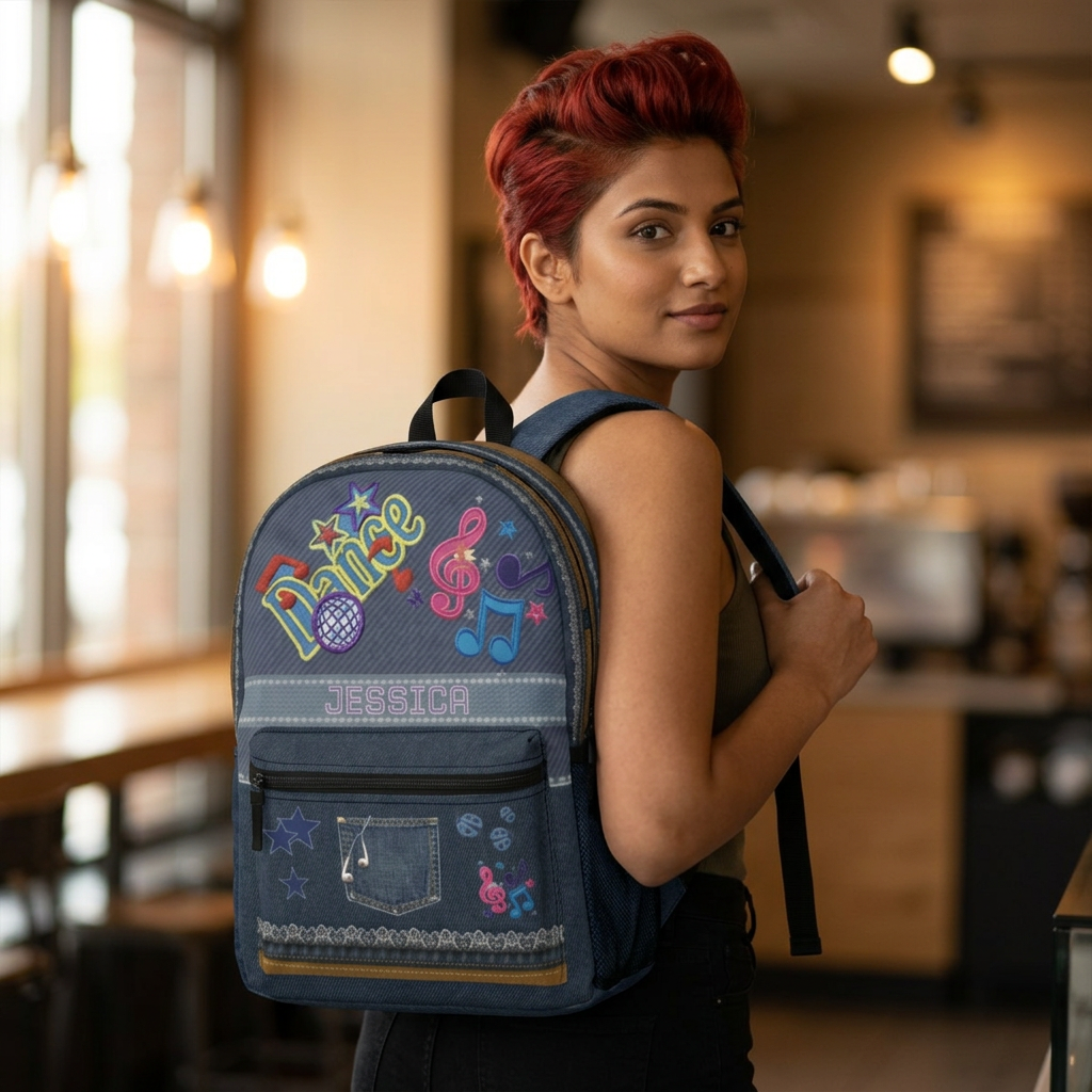 Personalized Dance Denim Backpack | Kids Name Embroidered Style - Görsel 3