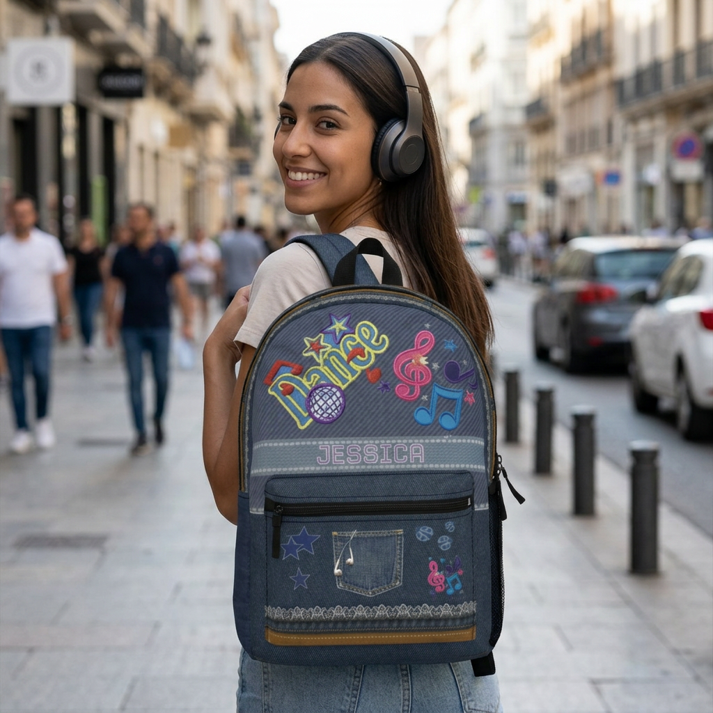 Personalized Dance Denim Backpack | Kids Name Embroidered Style - Görsel 4