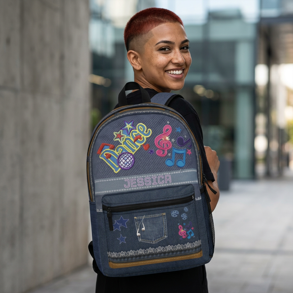 Personalized Dance Denim Backpack | Kids Name Embroidered Style - Görsel 5