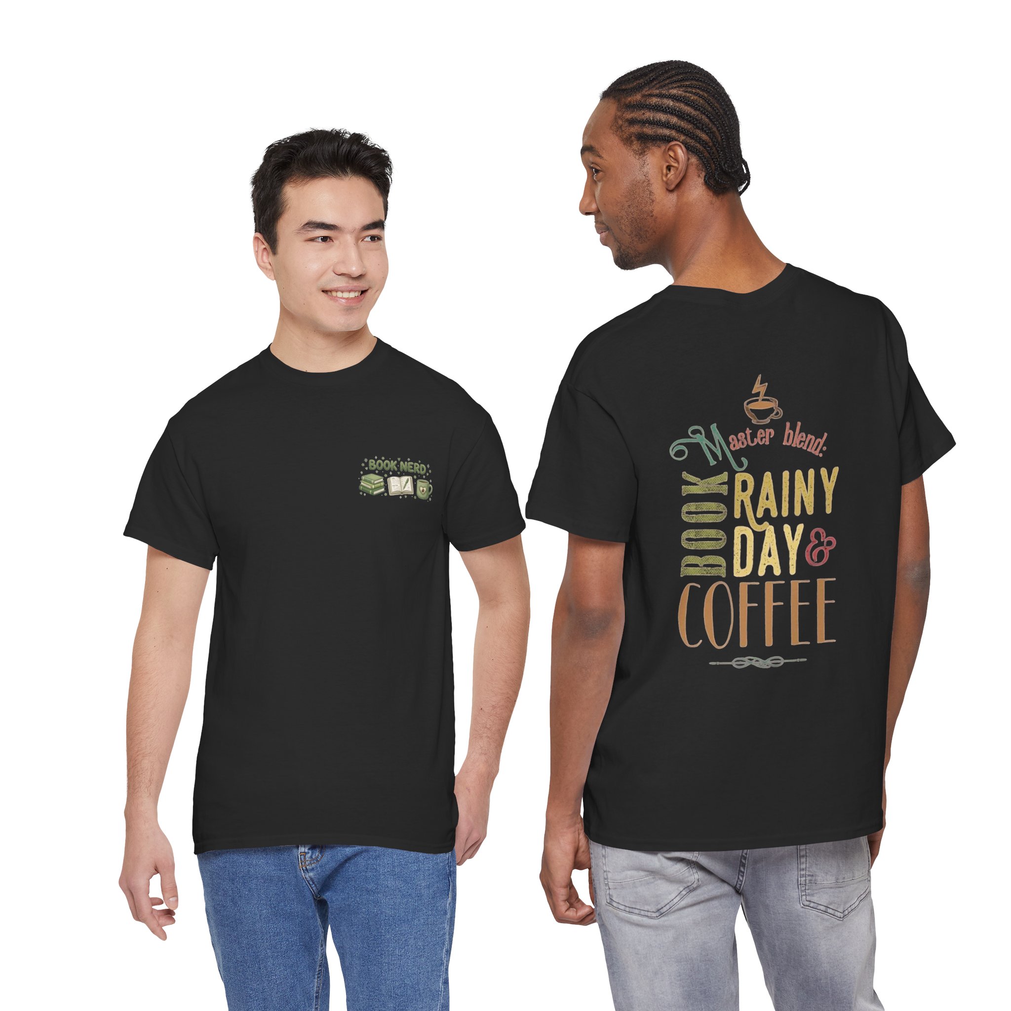 Bookish Rainy Day & Coffee Tee | 'Book Nerd' reading design - Görsel 3