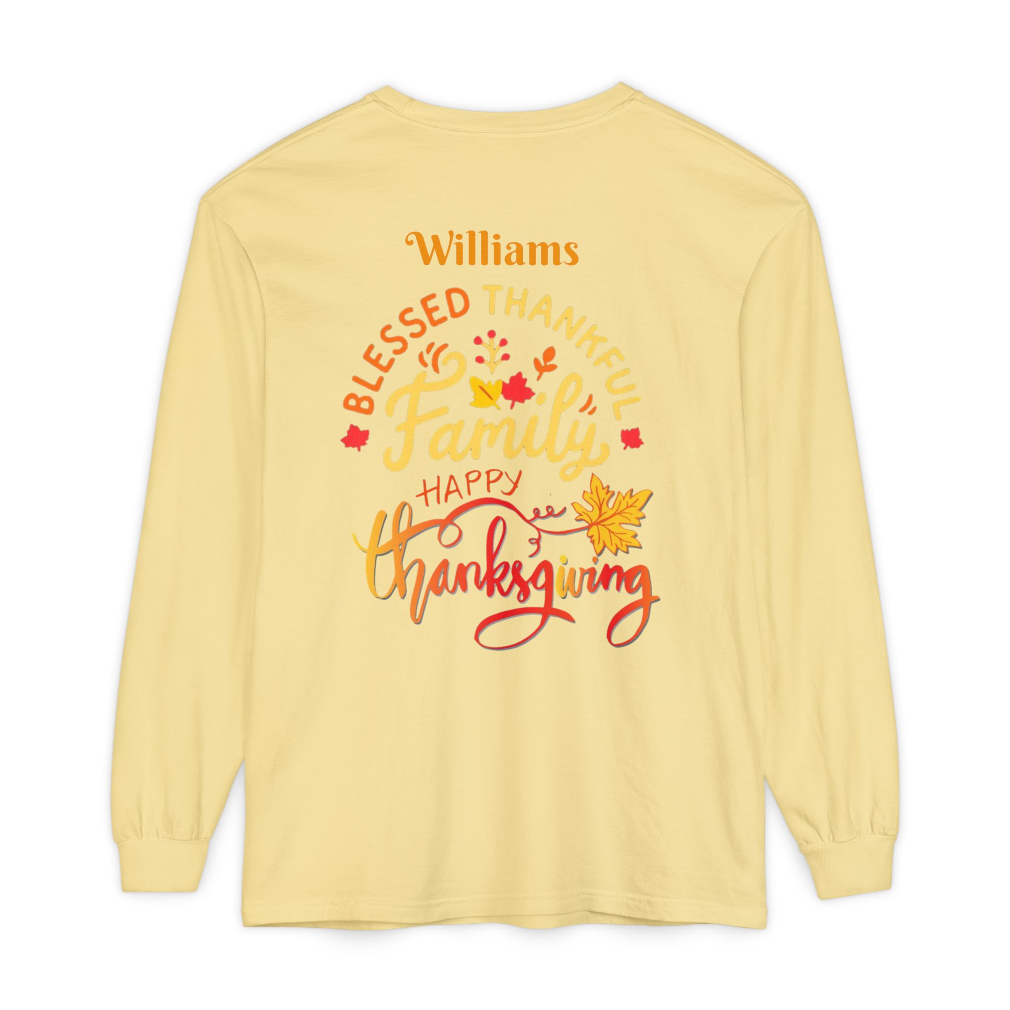 Family Happy Thanksgiving Long Sleeve T-Shirt | Personalized Name Option - Görsel 2