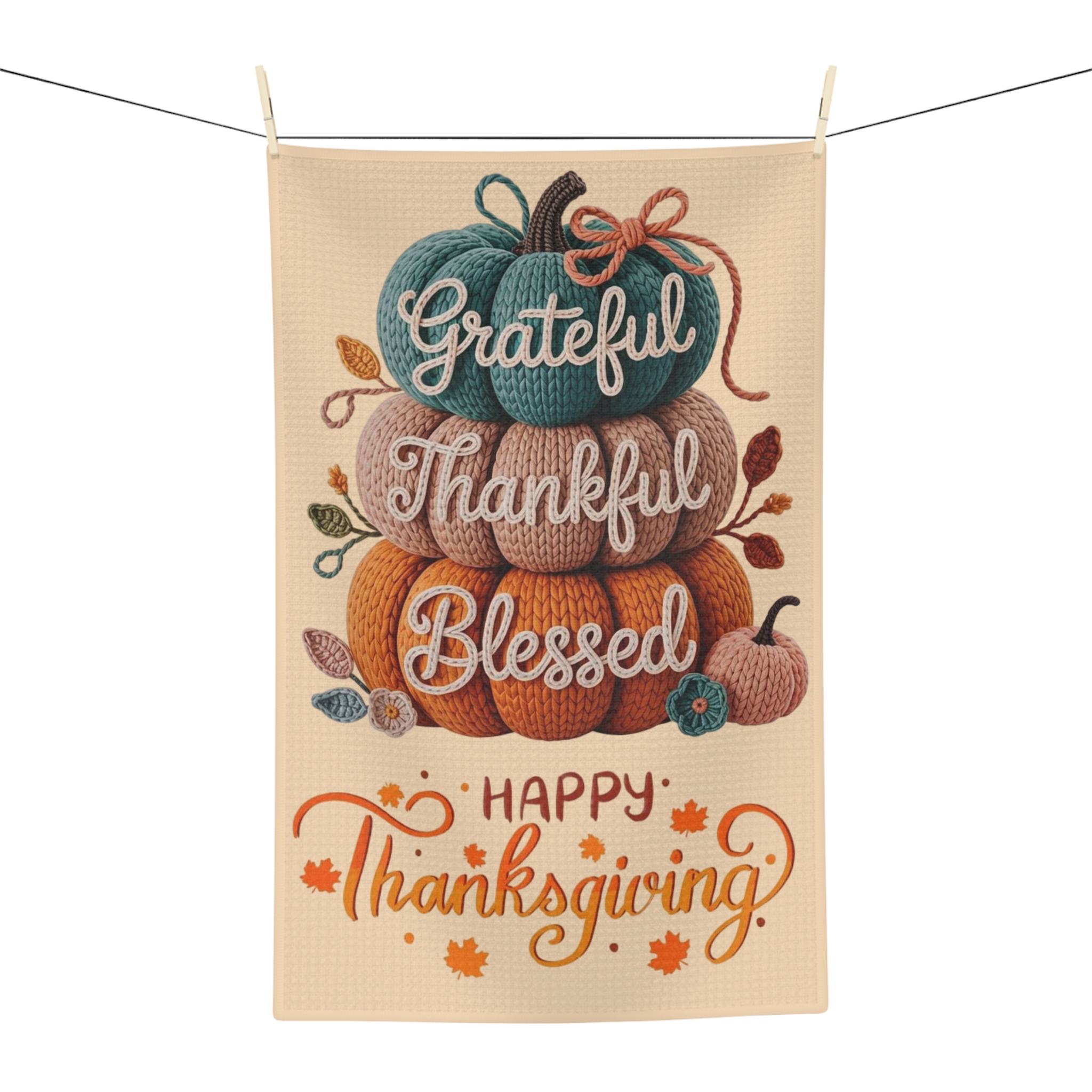 Grateful Thankful Blessed Thanksgiving Microfiber Tea Towel | Fall Pumpkin Decor - Görsel 4