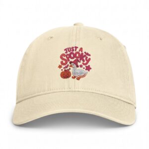 Cute embroidered hat for Thanksgiving , Cozy Kitty Floral Cap with pumpkin and goose design.