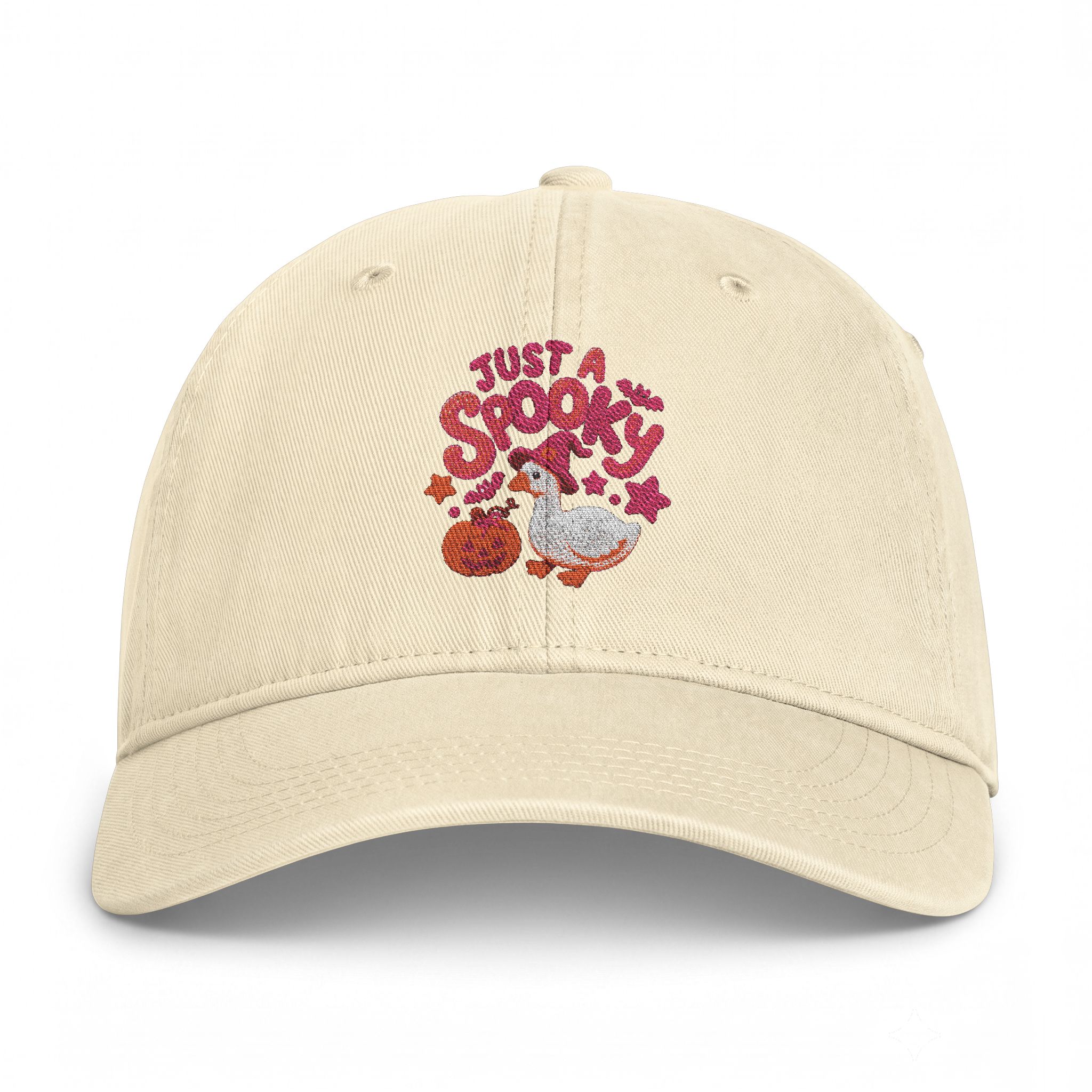 Cute embroidered hat for Thanksgiving , Cozy Kitty Floral Cap with pumpkin and goose design.