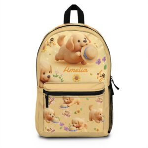 Cute Puppy Pattern Backpack | Personalized Name School Bag, Pet Lover Design