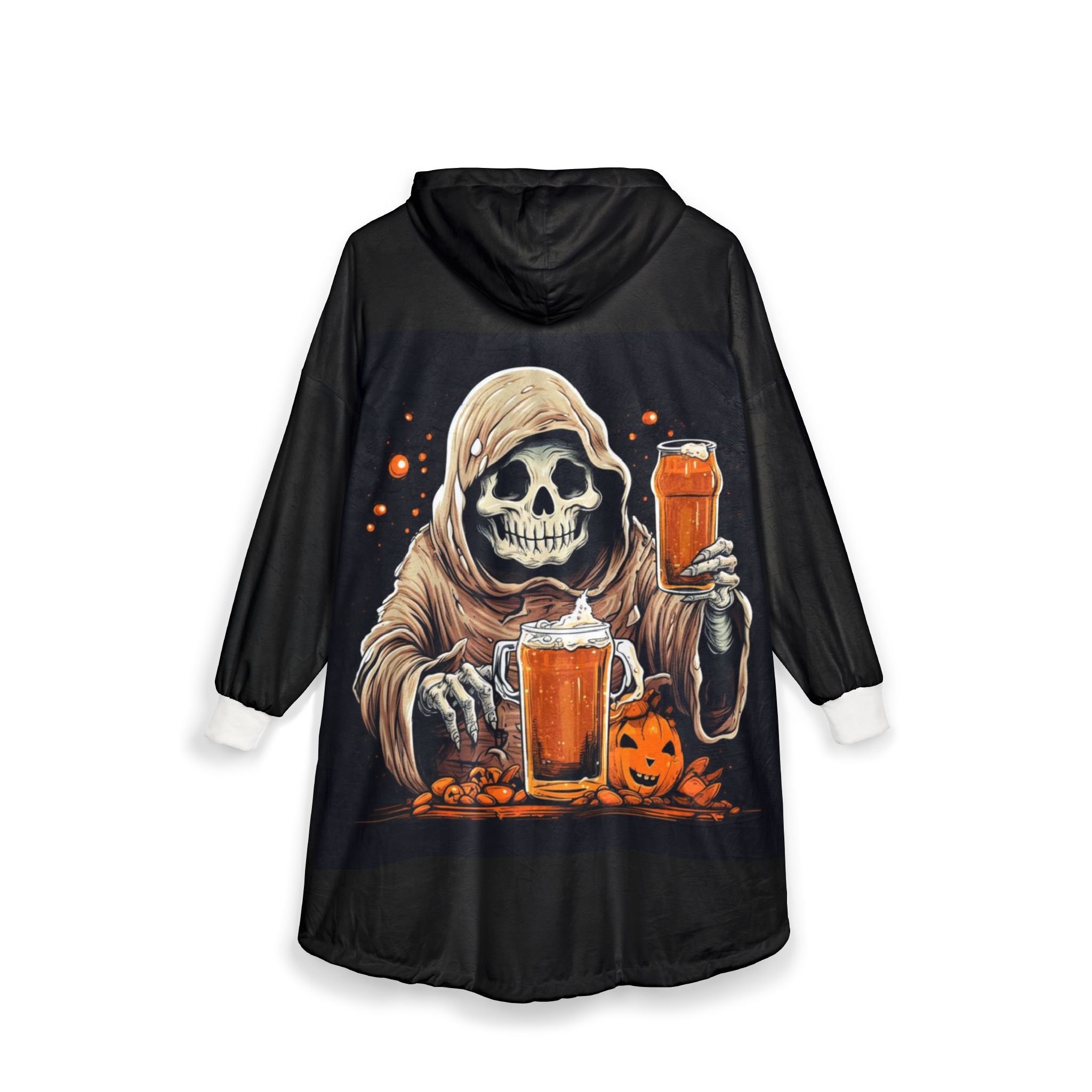 Jack-o'-Lantern Pumpkin Hooded Blanket | Halloween Skull Grim Reaper Hooded Blanket - Görsel 2