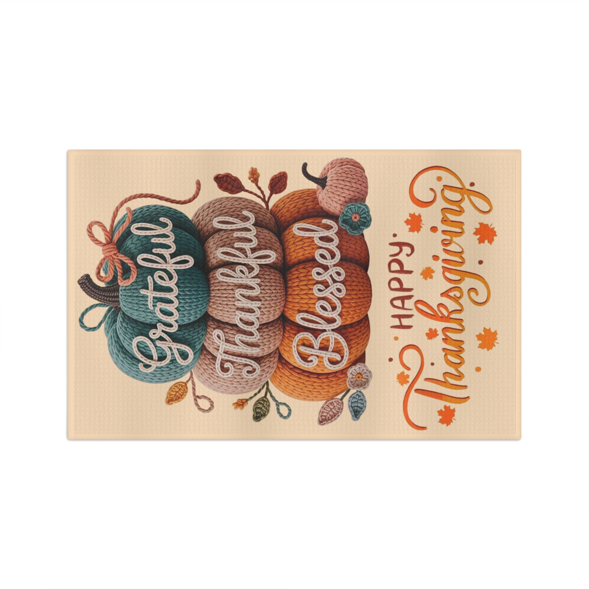 Grateful Thankful Blessed Thanksgiving Microfiber Tea Towel | Fall Pumpkin Decor - Görsel 2