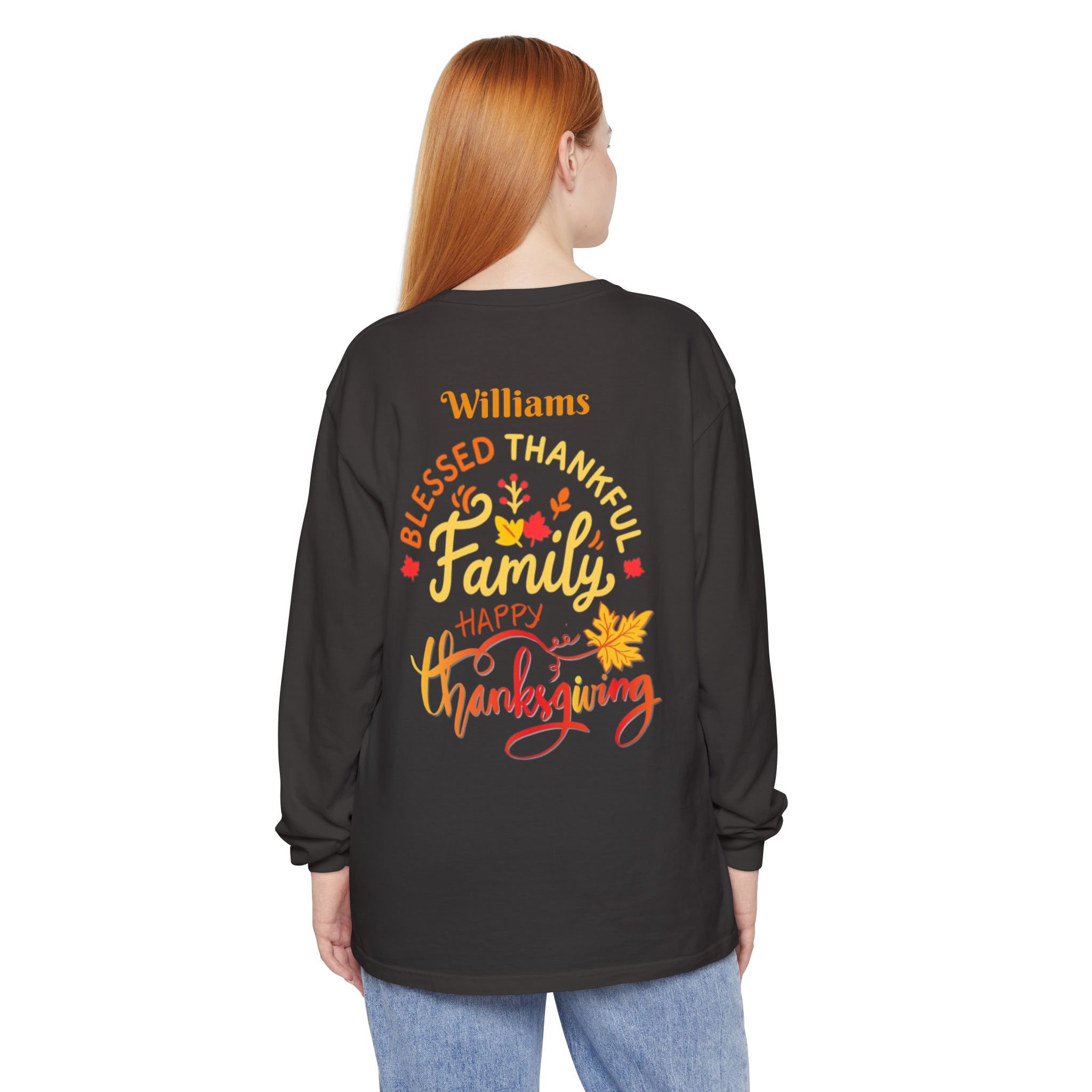 Family Happy Thanksgiving Long Sleeve T-Shirt | Personalized Name Option - Görsel 10