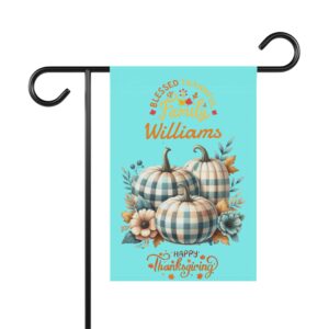 Personalized  Family Garden Flag | Thanksgiving Pumpkin Plaid Banner,Blessed Thankful