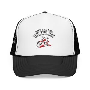 Ride the Wind Motorcycle Trucker Hat | Race the Rain graphic foam cap