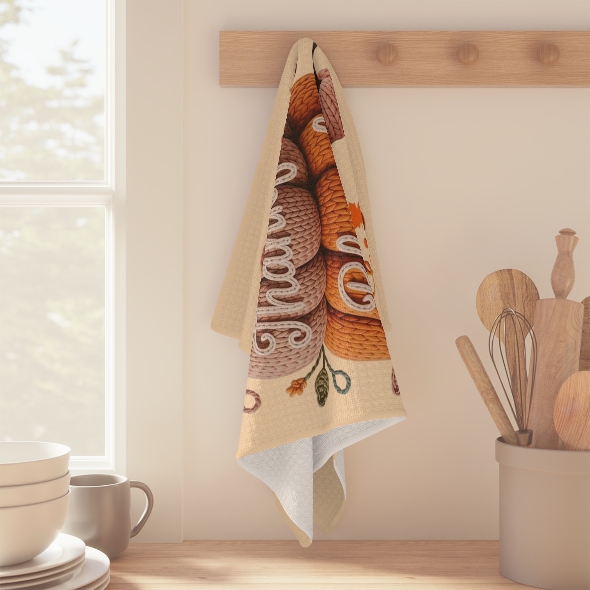 Grateful Thankful Blessed Thanksgiving Microfiber Tea Towel | Fall Pumpkin Decor - Görsel 6