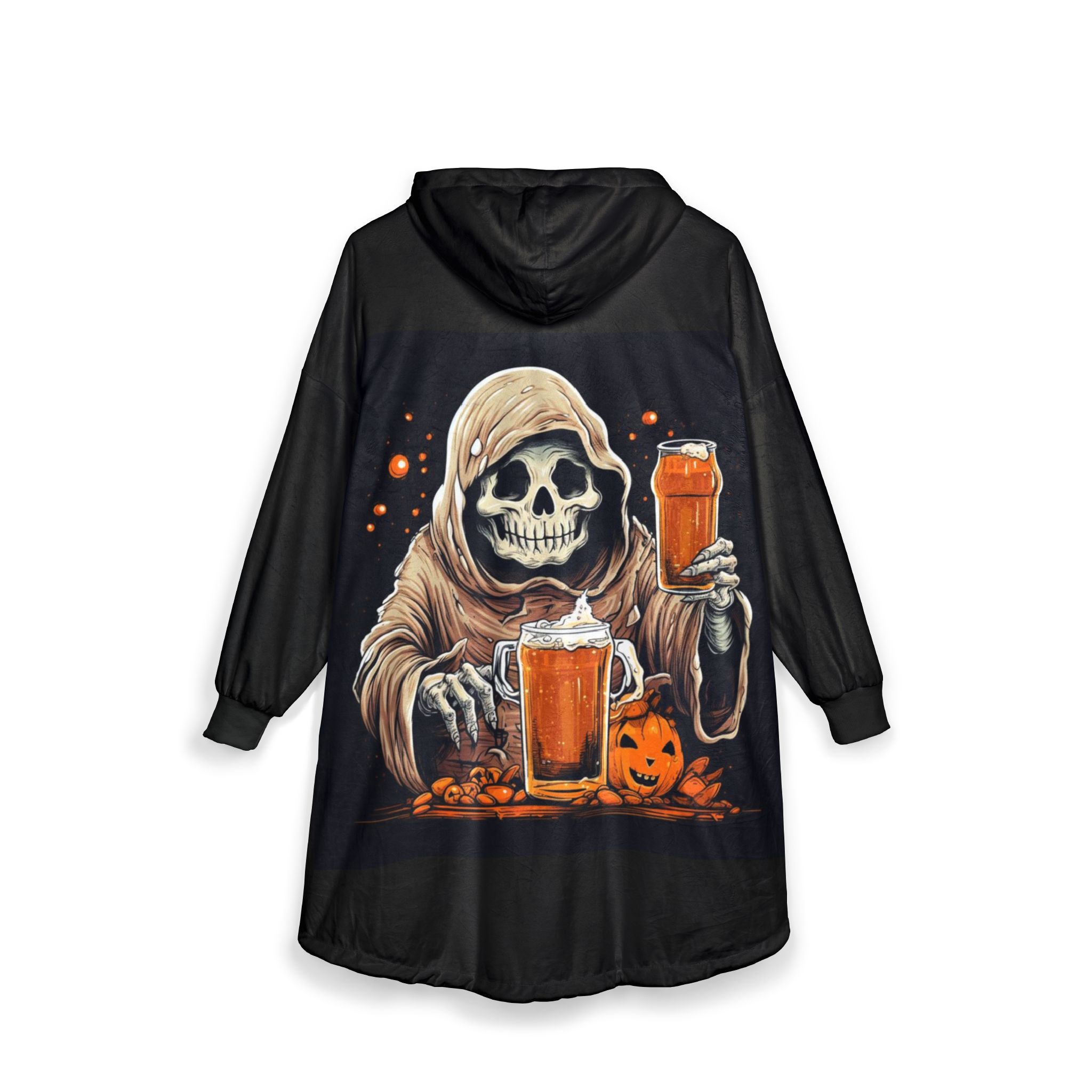 Jack-o'-Lantern Pumpkin Hooded Blanket | Halloween Skull Grim Reaper Hooded Blanket - Görsel 4