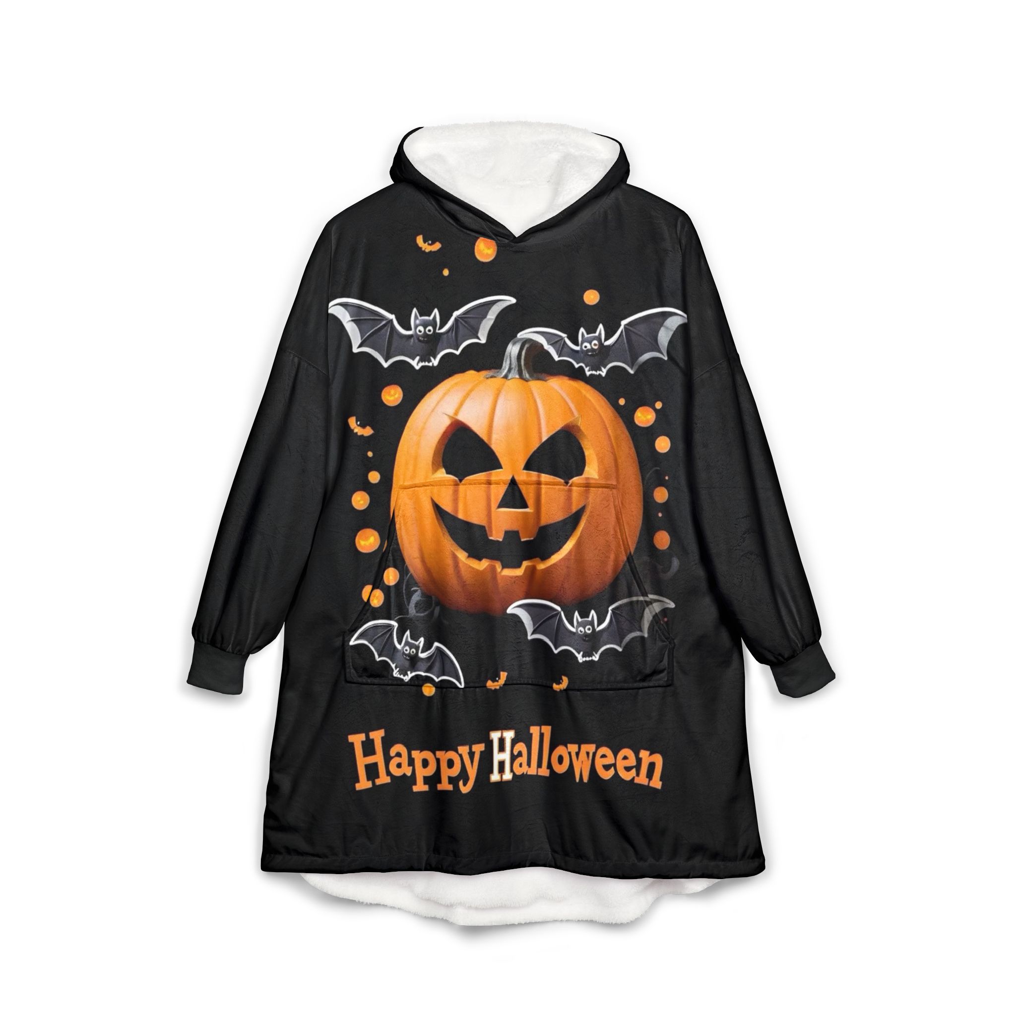Jack-o'-Lantern Pumpkin Hooded Blanket | Halloween Skull Grim Reaper Hooded Blanket - Görsel 3