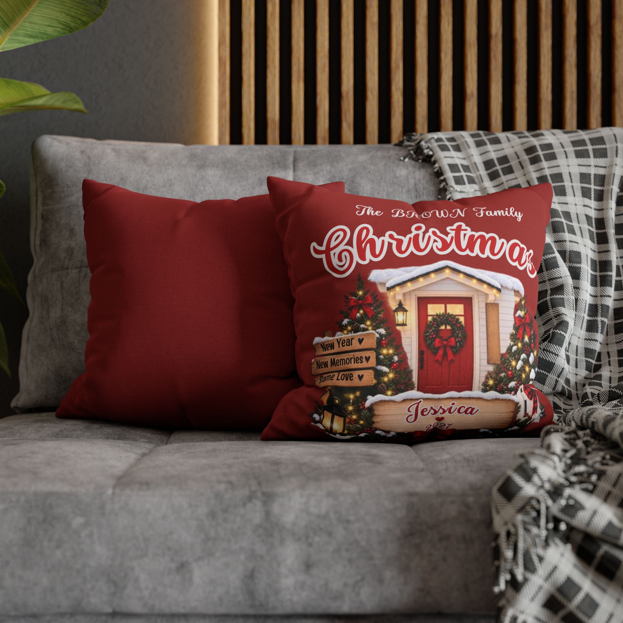 Personalized Christmas Cottage Pillowcase | Holiday Decor, Family Name - Görsel 5