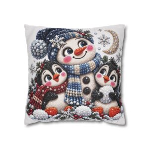 Snowman with Penguins pillowcase | Christmas winter holiday decor