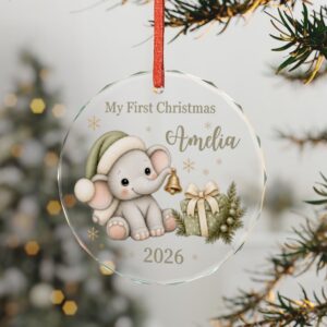 My First Christmas Elephant Crystal Glass Ornament | Personalized Baby 2026