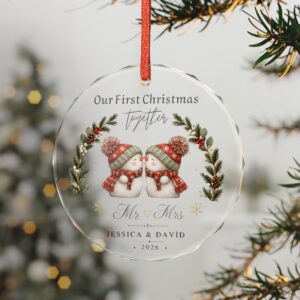 Snowman Couple ornament Crystal Glass Ornament | Our First Christmas Together, Mr & Mrs, Personalized
