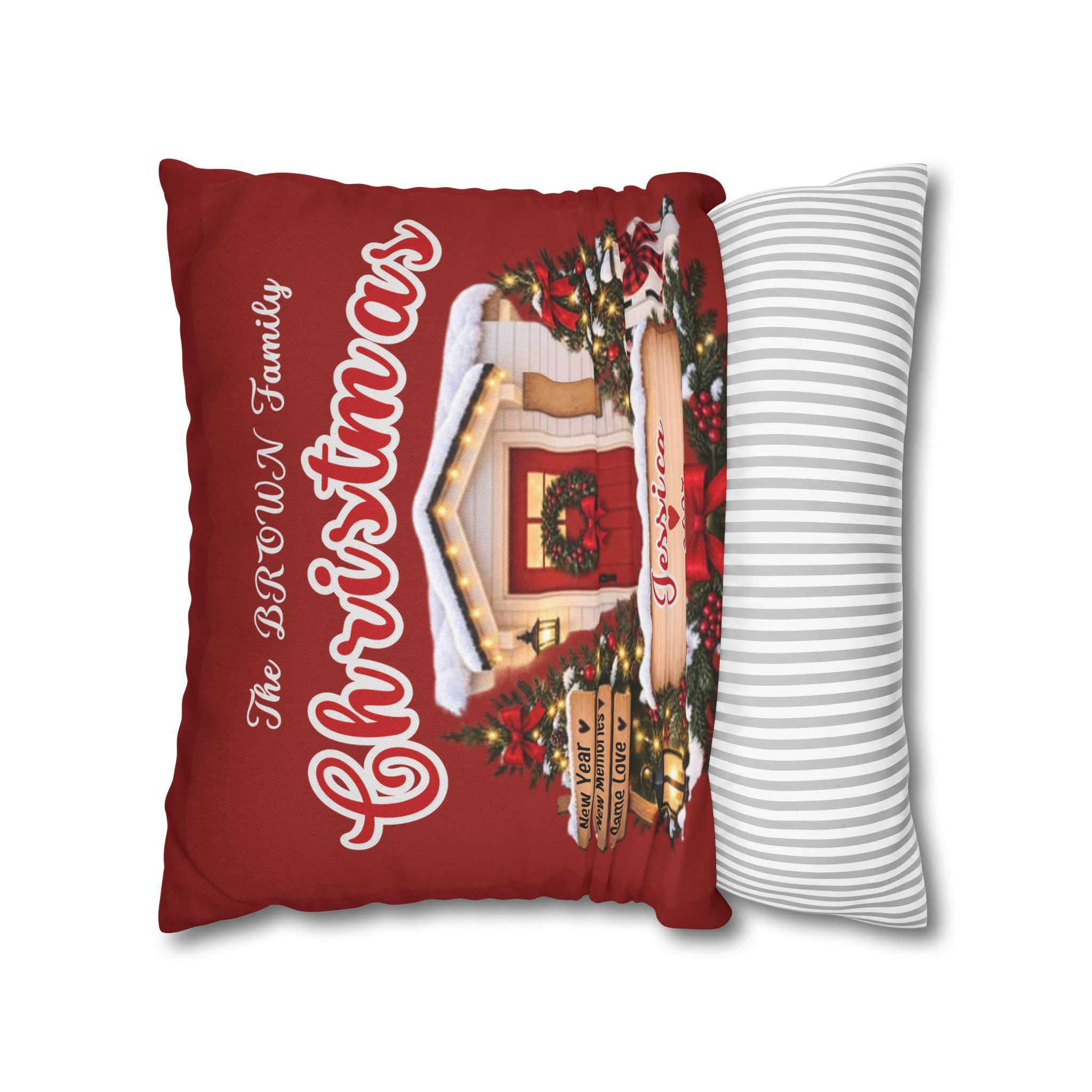 Personalized Christmas Cottage Pillowcase | Holiday Decor, Family Name - Görsel 8